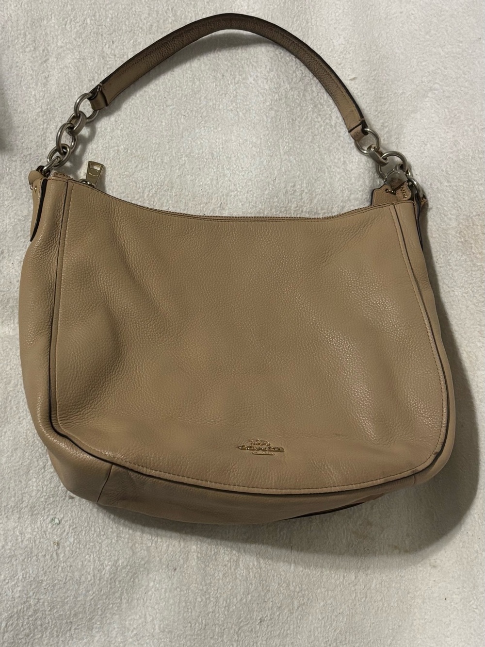 Coach Tan Pebbled Leather Shoulder Bag with Gold Hardware